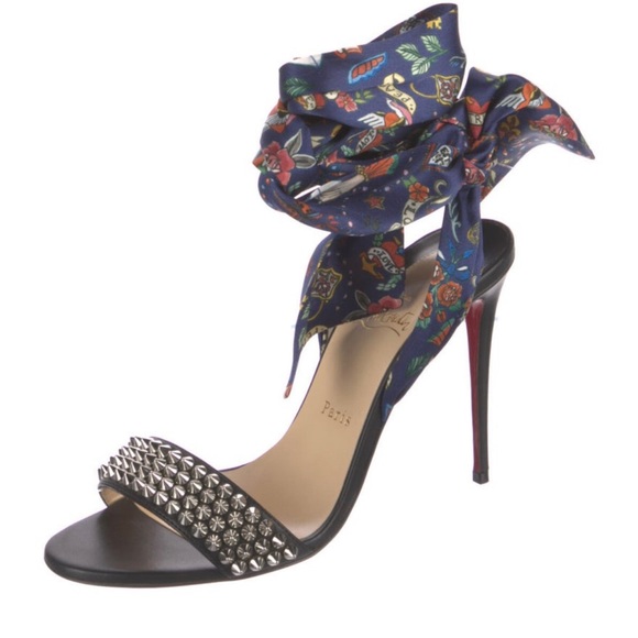 Christian Louboutin 39 Sandale Du Desert Spikes 100 Black Sandal Heel - Picture 4 of 13